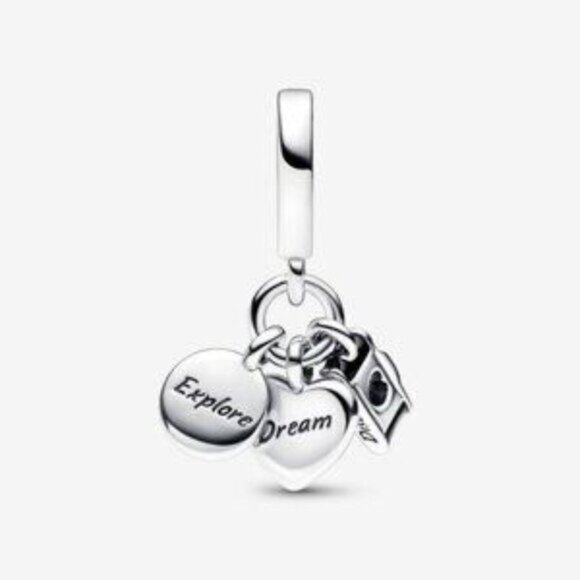 Pandora Camera, Heart & Compass Triple Dangle Charm - Picture 4 of 4